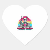 Retro Neon Skeleton Nurse � Funny Spooky Medical D Herz-Aufkleber (Vorderseite)