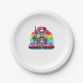 Retro Neon Skeleton Nurse � Funny Spooky Medical D Pappteller (Vorderseite)