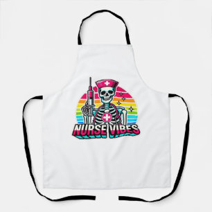 Retro Neon Skeleton Nurse - Funny Spooky Medical D Schürze