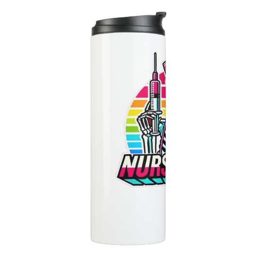 Retro Neon Skeleton Nurse - Funny Spooky Medical D Thermosbecher (Nach links gedreht)