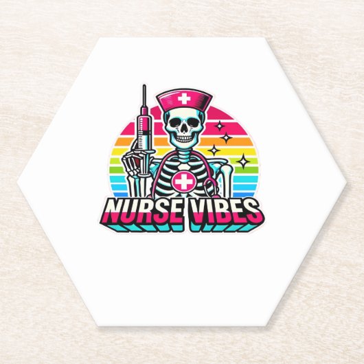 Retro Neon Skeleton Nurse � Funny Spooky Medical D Untersetzer (Vorderseite)
