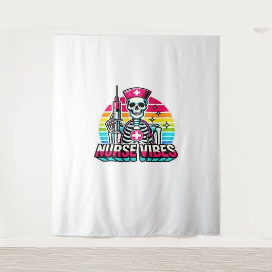 Retro Neon Skeleton Nurse - Funny Spooky Medical D Wandteppich (Vorderseite)