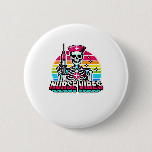 Retro-Neon-Skelett-Krankenschwester � Lustiges gru Button