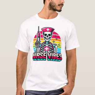 Retro-Neon-Skelett-Krankenschwester � Lustiges gru T-Shirt