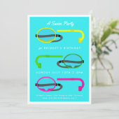 Retro Neon Snorkels Summer Swim Party Einladung (Stehend Vorderseite)