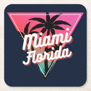 Retro-Neon-Sonnenuntergang-Palmen Miami Florida Rechteckiger Pappuntersetzer