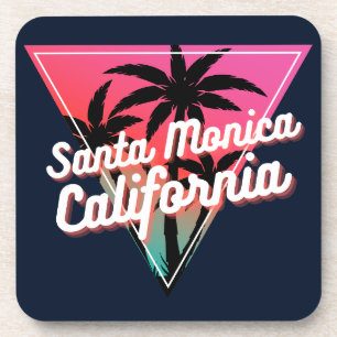 Retro-Neon-Sonnenuntergang Palmen Santa Monica Getränkeuntersetzer