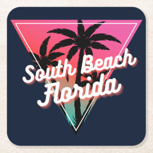 Retro-Neon-Sonnenuntergang Palmen South Beach Flor Rechteckiger Pappuntersetzer