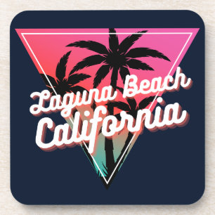 Retro-Neon-Sonnenuntergang-Palmwedel Laguna Beach Getränkeuntersetzer