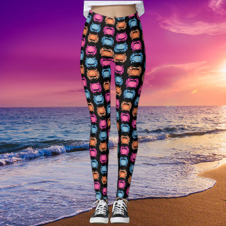 Retro-Neon-Stil Rosa 80er Ozean-Krabbe-Muster Schw Leggings