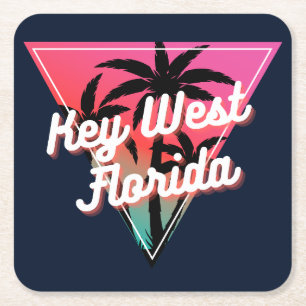 Retro Neon Sunset Palm Trees Key West Florida Rechteckiger Pappuntersetzer