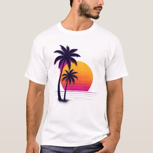 Retro Neon Sunset Palms T-Shirt (Vorderseite)