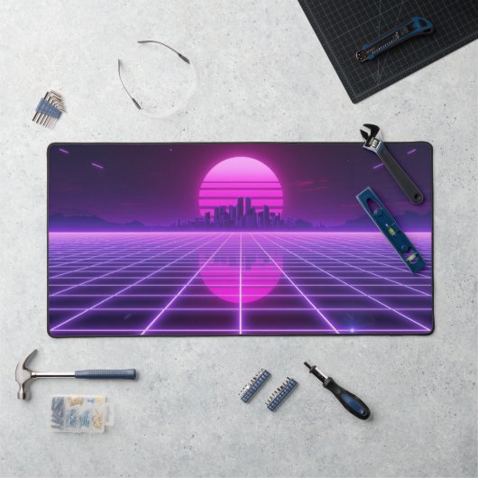 Retro-Neon-Synthwave-Unendlichkeit-Gitternetz-Hori Schreibtischunterlage (Arbeitsplatz)
