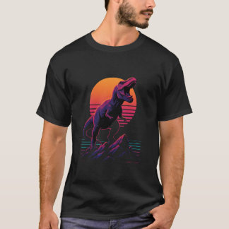 Retro-Neon-T-Rex-Brüllen bei Sonnenuntergang T-Shirt