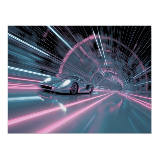 Retro-Neon-Tunnel-Geschwindigkeits-Auto-Kunst Poster (Vorderseite)