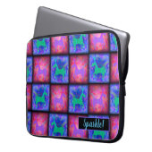 Retro Neon Unicorn Karos Musterspass Kunst, Dichtu Laptopschutzhülle (Vorderseite Links)