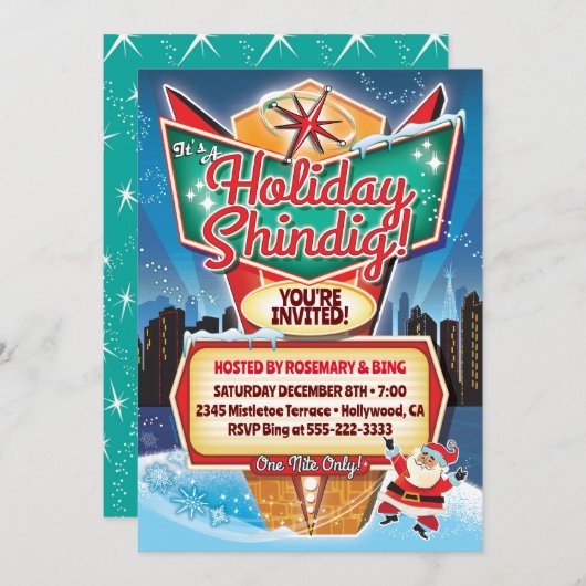 Retro Neon Unterschreiben Weihnachts-Einladung Einladung (Vorne/Hinten)