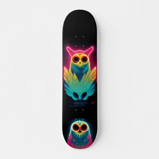 Retro Neon Vaporwave Owls Board Skateboard (Vorne)