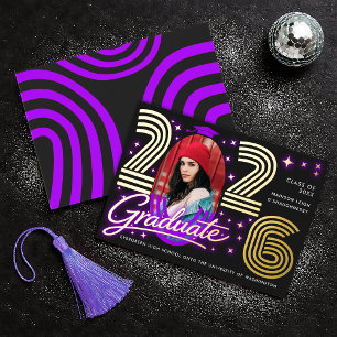 Retro-Neon-Violette Foto-Absolventenfolienankündig Folieneinladung