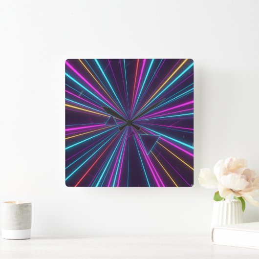 Retro Neon Wall Clock - 80er Futuristic Design Quadratische Wanduhr (Zuhause)