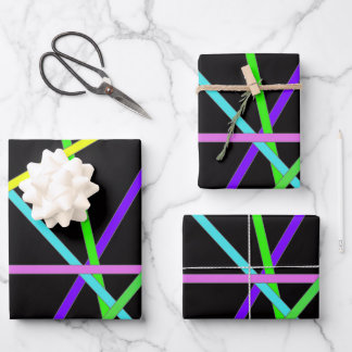 Retro Neon Wrapping Paper Flat Sheet Set 3 Geschenkpapier Set