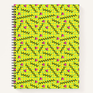 Retro-Neongelbes Doodle-Muster der 80er/90er Jahre Notizblock