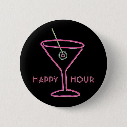 Retro Neonglückliche Stunden-Knopf martinis Button (Vorderseite)
