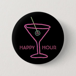 Retro Neonglückliche Stunden-Knopf martinis Button