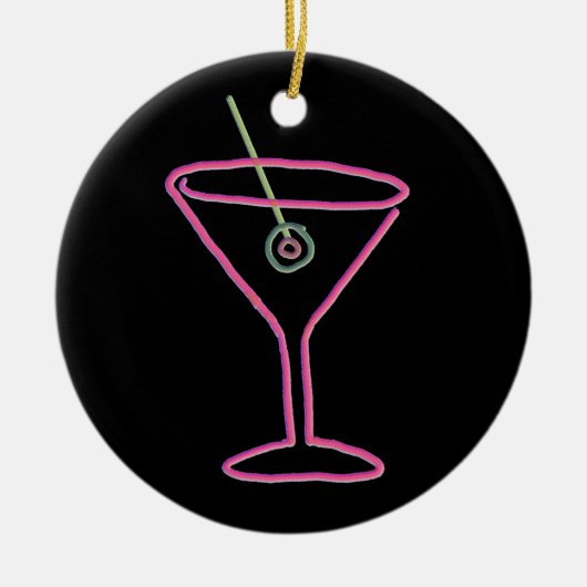 Retro Neonglückliche Stunden-Verzierung martinis Keramikornament (Vorne)