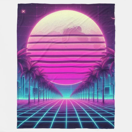 Retro, Neonmoon/Palmen im 80er Fleecedecke (Vorderseite)