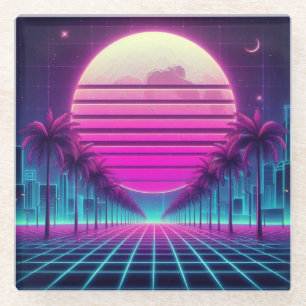 Retro, Neonmoon/Palmen im 80er Glasuntersetzer