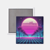 Retro, Neonmoon/Palmen im 80er Magnet (Vorderseite/Rückseite)