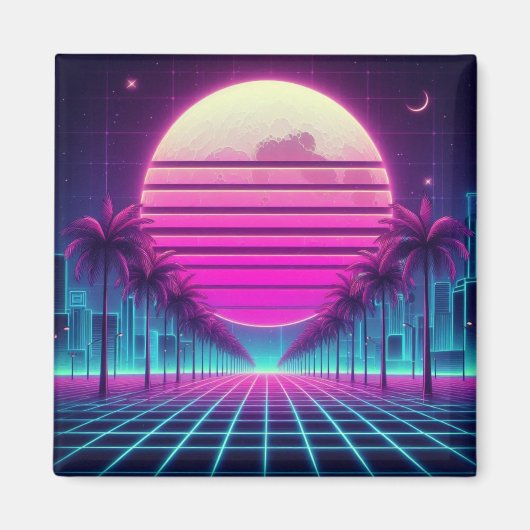 Retro, Neonmoon/Palmen im 80er Magnet (Vorne)
