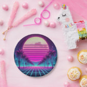 Retro, Neonmoon/Palmen im 80er Pappteller (Party)