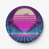 Retro, Neonmoon/Palmen im 80er Pappteller (Vorderseite)