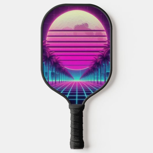 Retro, Neonmoon/Palmen im 80er Pickleball Schläger (Vorderseite)