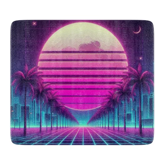 Retro, Neonmoon/Palmen im 80er Schneidebrett (Vorderseite)