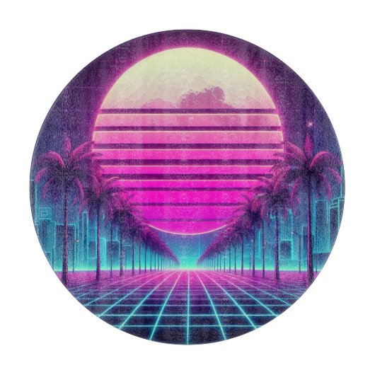 Retro, Neonmoon/Palmen im 80er Schneidebrett (Vorderseite)