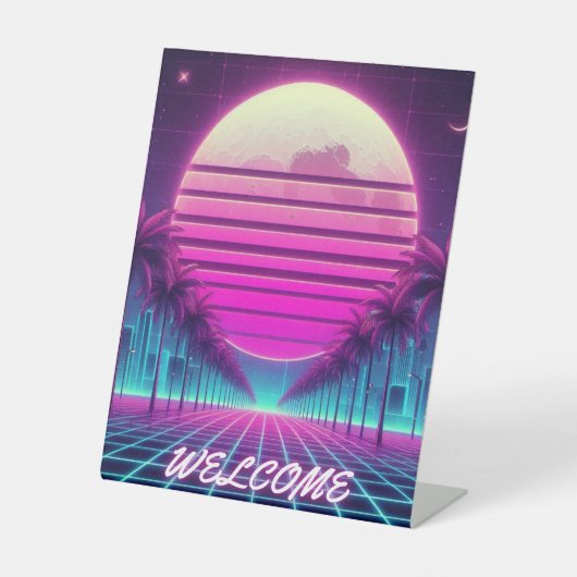 Retro, Neonmoon/Palmen im 80er Sockelschild (Vorderseite)