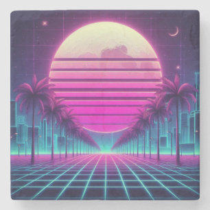 Retro, Neonmoon/Palmen im 80er Steinuntersetzer