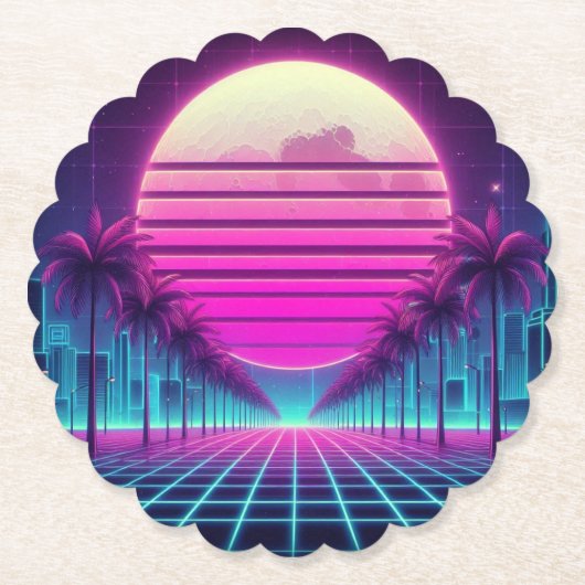 Retro, Neonmoon/Palmen im 80er Untersetzer (Vorderseite)