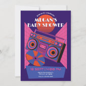 Retro Neonmusik Electro Babydusche Einladung (Vorderseite)