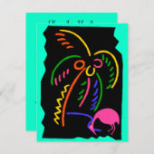 RETRO NEONpalmen-U. DES FLAMINGO-TIKI PARTY Einladung (Vorne/Hinten)