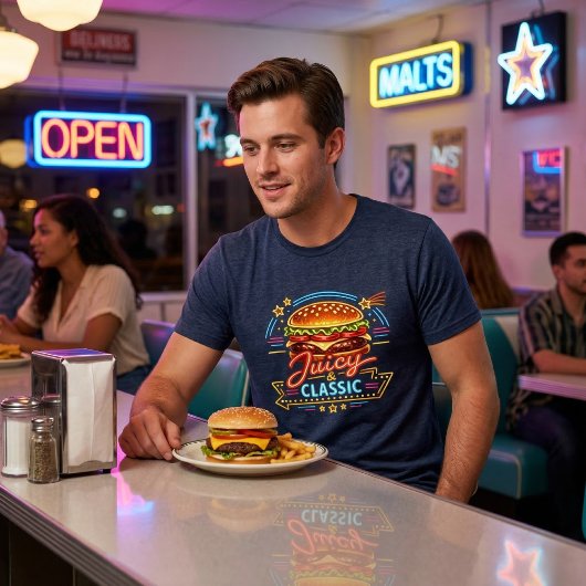 Retro-Neonschild eines Diners: Saftiger & Klassisc Tri-Blend Shirt