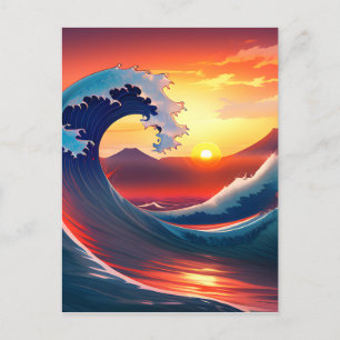 Retro-Neuinterpretation von The Great Wave Off Postkarte