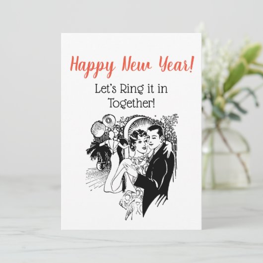 Retro Neujahr Paare tanzen und Kunst Einladung (Stehend Vorderseite)