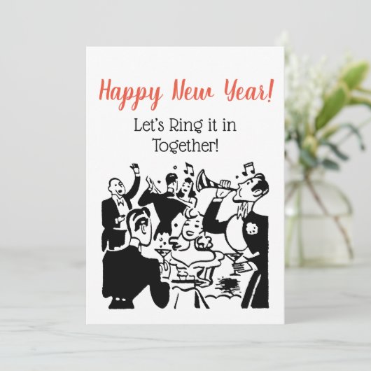 Retro-Neujahrspaare feiern Werbekunst Einladung (Stehend Vorderseite)