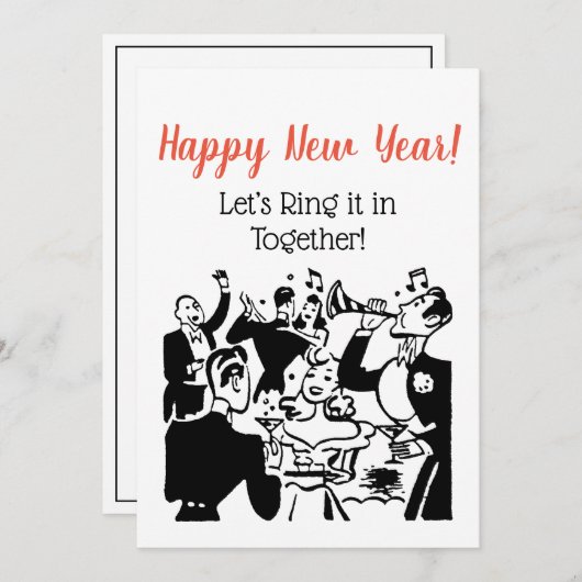 Retro-Neujahrspaare feiern Werbekunst Einladung (Vorne/Hinten)