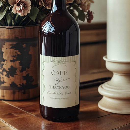 Retro Neutral Bow Cafe Bebe Coffee Baby Shower Weinetikett