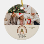 Retro Neutral Rainbow Merry & Bright  Keramik Ornament (Vorne)